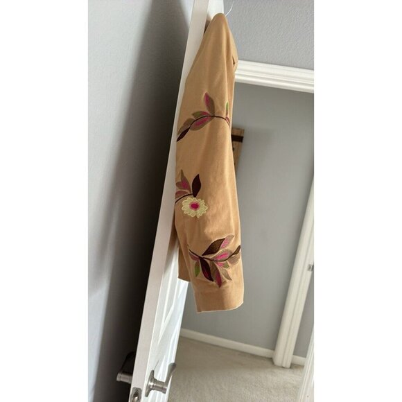 Susan Graves Long Sleeve Tan Floral Embroidered Lined Blazer Jacket Medium - Picture 6 of 7